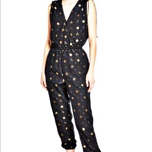 JOIE NADEZHDA BLACK METALLIC PRINT JUMPSUIT XS